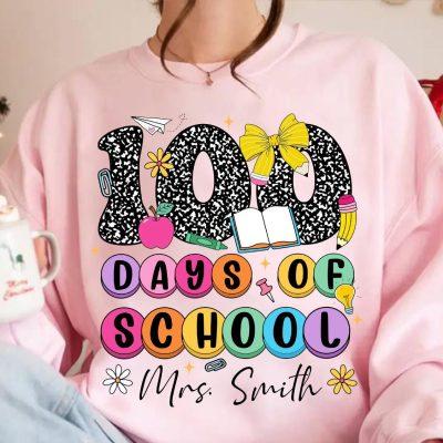 Personalized Teacher 100 Days of School Coquette PNG, Teacher 100 Days Bracelet Png, Custom Teacher Name, 100 Days Design,  Teacher Stuff