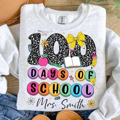 Personalized Teacher 100 Days of School Coquette PNG, Teacher 100 Days Bracelet Png, Custom Teacher Name, 100 Days Design, Teacher Stuff