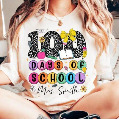 Personalized Teacher 100 Days of School Coquette PNG, Teacher 100 Days Bracelet Png, Custom Teacher Name, 100 Days Design, Teacher Stuff