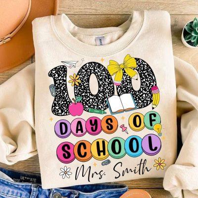 Personalized Teacher 100 Days of School Coquette PNG, Teacher 100 Days Bracelet Png, Custom Teacher Name, 100 Days Design, Teacher Stuff