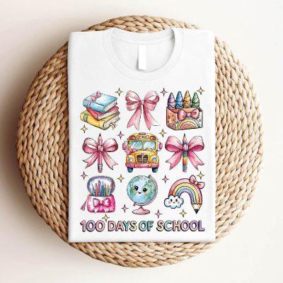 100 Days Of School T-Shirt, School Bus Shirt, Funny Back To School Shirt, School T-Shirt, Happy 100 Days School Shirt, Cute School Bow Shirt