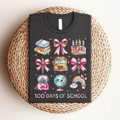 100 Days Of School T-Shirt, School Bus Shirt, Funny Back To School Shirt, School T-Shirt, Happy 100 Days School Shirt, Cute School Bow Shirt