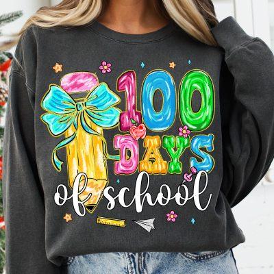 Preppy 100 Days of School Pencil Shirt, Retro happy 100 days Shirt, 100 school days Shirt, Teacher 100 Days Shirt, Girls school Shirt