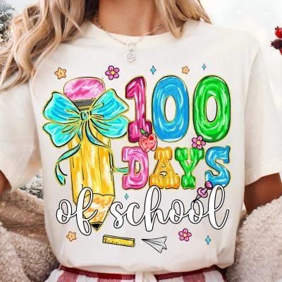 Preppy 100 Days of School Pencil Shirt, Retro happy 100 days Shirt, 100 school days Shirt, Teacher 100 Days Shirt, Girls school Shirt