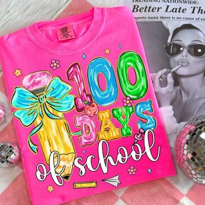 Preppy 100 Days of School Pencil Shirt, Retro happy 100 days Shirt, 100 school days Shirt, Teacher 100 Days Shirt, Girls school Shirt